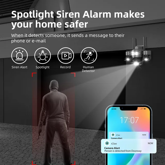 Three Screen Three Lens 15MP HD WIFI IP Camera 10MP Dual Lens Camera Auto Tracking IP66 Waterproof CCTV Video Security Cam iCsee 2
