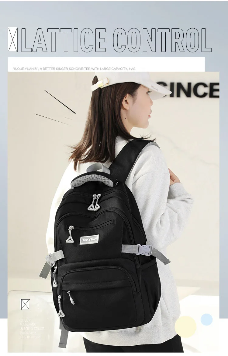 Women's Backpack Fashion Solid Color Backpack Teenage Girls School Shoulder Bag Waterproof Nylon Bagpack