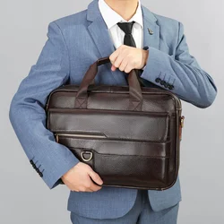 New Men Cow Leather Briefcase Men's Large Messenger Bag Vintage Document Shoulder Male Bag Office Handbag For Men Attache Case