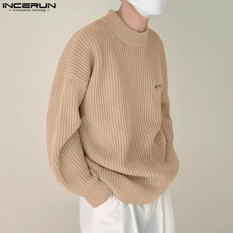 

2023 Men Sweater Solid Color Turtleneck Zipper Long Sleeve Casual Men Clothing Streetwear Knitted Korean Pullovers S-5XL INCERUN