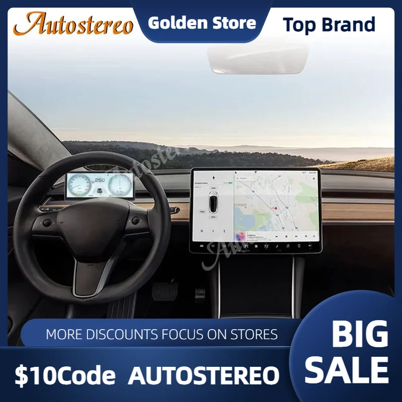 

Auto Stereo Android 10 Carplay For Tesla Model 3 Model Y Ditigal Cluster Car LCD Dashboard Instrument Panel Multifunctional HD