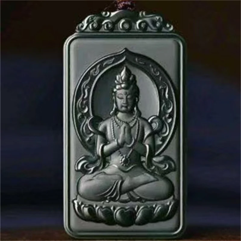 

Hot Selling Hand-carve Cyan Jade Guanyin Buddha Statue Necklace Pendant Fashion Jewelry Accessories Men Women Luck Gifts