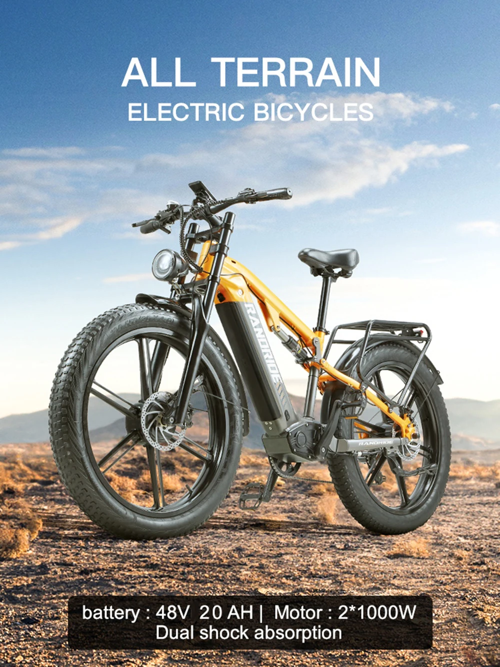 RandRide YX80M-2 Erwachsenen-Elektrofahrrad 45KM/H MAX Geschwindigkeit 90KM Reichweite 2000W Motor 26-Zoll-Reifen 48V 20AH Akku E-Bike – Detail 2