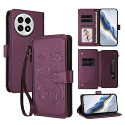 Faux Leather Flip Phone Case with Zipper Wallet and Card Holder for OnePlus 10 Pro (5G) (Deep Purple)
