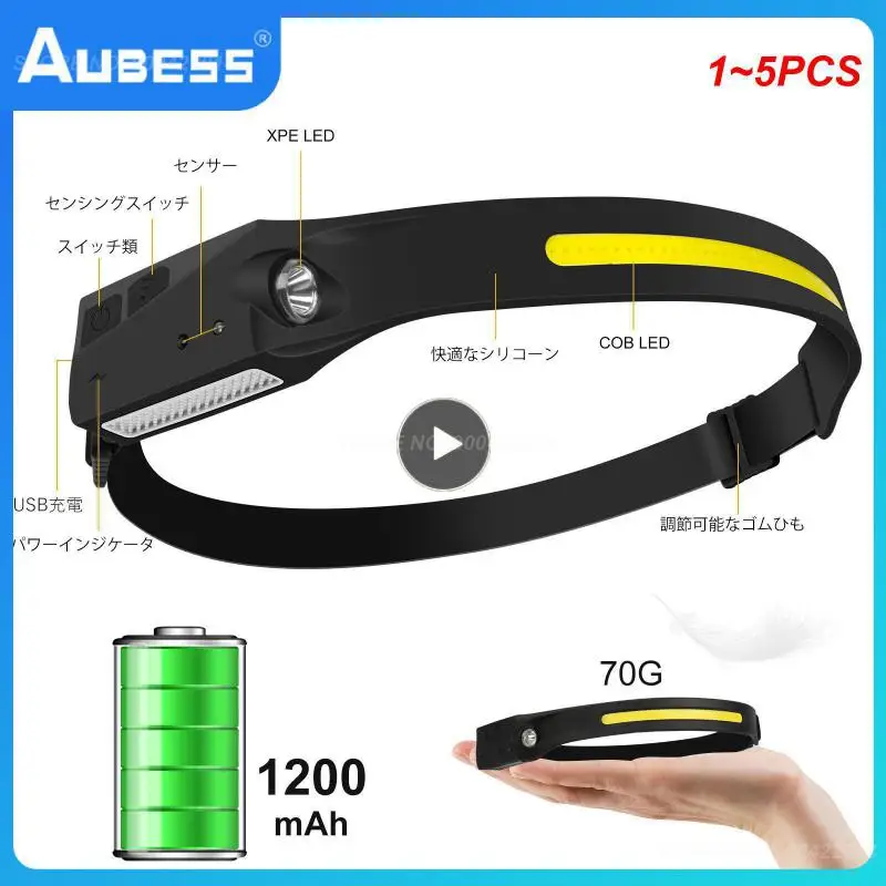 

1~5PCS NineLeaf Waterproof COB LED Head Lamp Motion Sensor Headlamp Portable Flashlight Comfortable USB Rechargeable Head