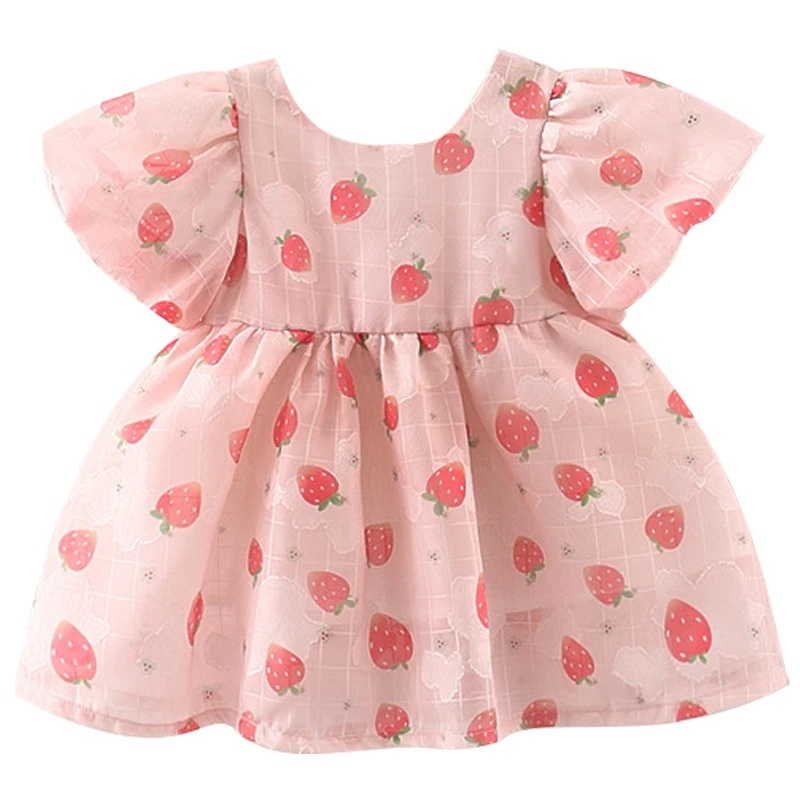 

Summer Outfits Newborn Baby Clothes Toddler Girl Dresses Cartoon Cute Strawberry Short Sleeve Mesh Infant Princess Dress BC195