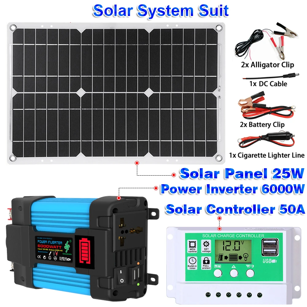 태양광 인버터 키트 6000W 완전 발전 시스템 500W DC 12V에서 AC 110/..