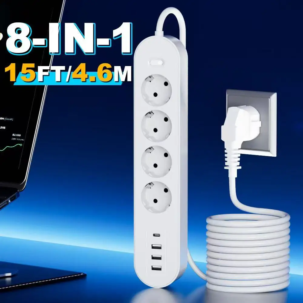 1 High-End 8-in-1 Power Strip with Overload Protection, One Master Switch, 4 Ac Outlet Sc4d5101a002c44519f489c94f6ff3505T