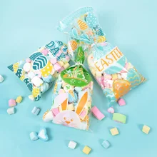 

50pcs/set Easter Party Plastic Candy Snack Bag Happy Easter Transparent Bunny Egg Rabbit Printing Dessert Baking Carrot Gift Bag
