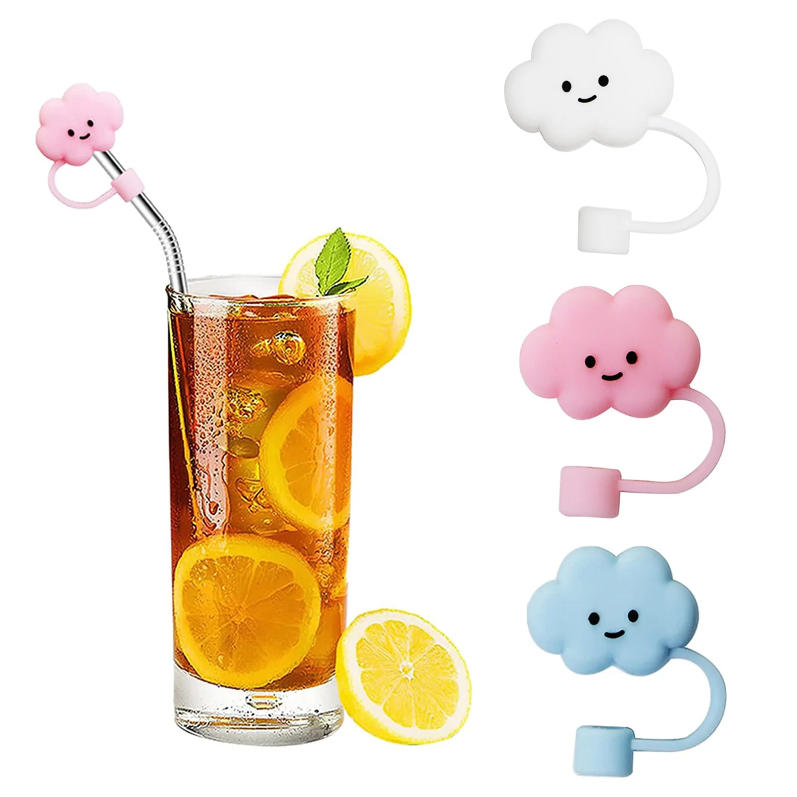 Creative Silicone Cloud Straw Cover No Peculiar Smell Durable Straw Plug  for Cup Straw Accessories White Cloud 