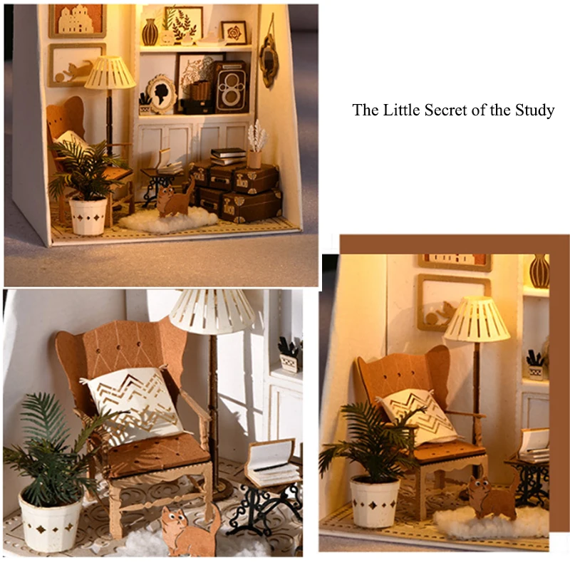 Mini 3D Dollhouse DIY Assemble Wooden Miniature Furniture With LED