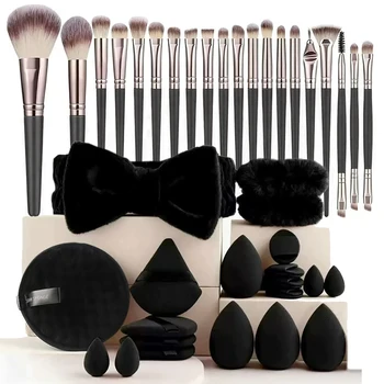 Set di strumenti per il trucco da 40 pezzi - 20 strumenti per il trucco + set di 16 spugnette per la polvere + spugna per la pulizia, fascia per capelli e braccialetto
