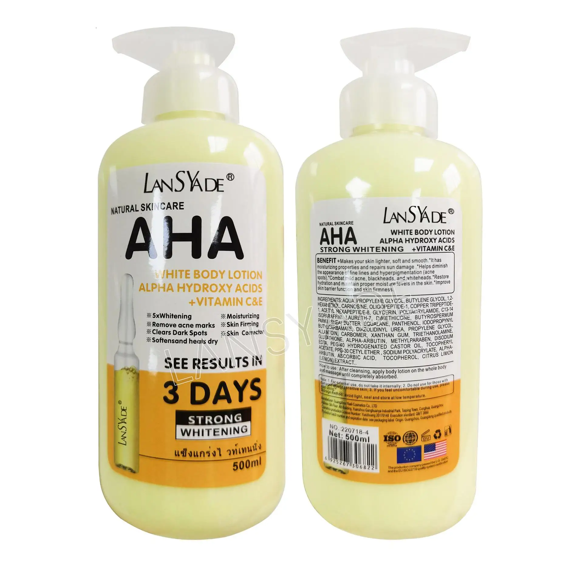 500ml Body Cream Hydroxy Acids Vitamin C VE Whitening Moisturizing Lightening Body Lotion Skin Care Remove Acne Marks