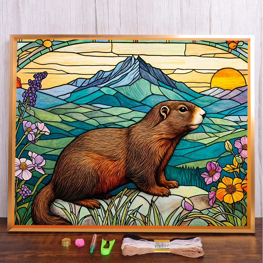 Animal Capybara Printed Fabric Cross Stitch DIY Embroidery Set Painting Hobby Sewing Handiwork Promotions Room Decor For Adults