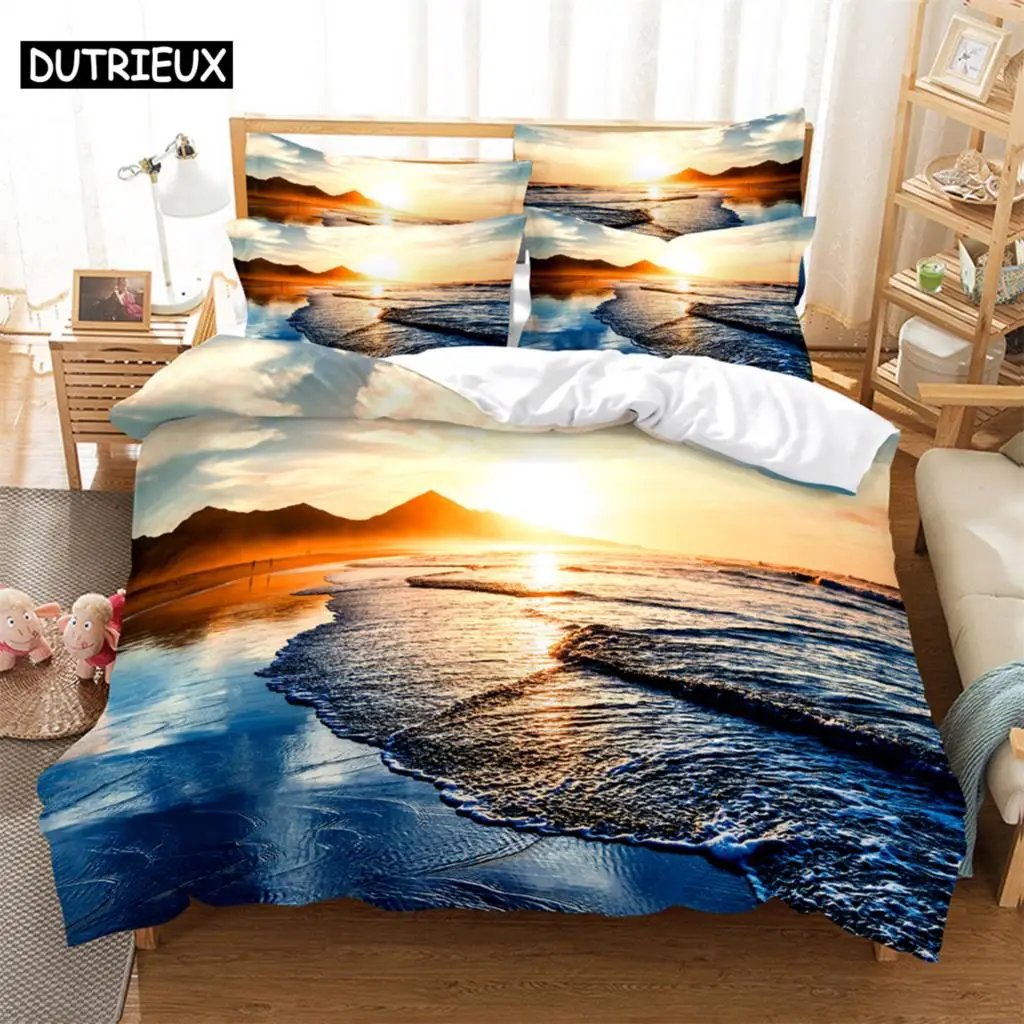 

3D digital printing 2/3pc quilt cover pillowcase double bed set cover quilt Soft Microfiber bedding set Sea