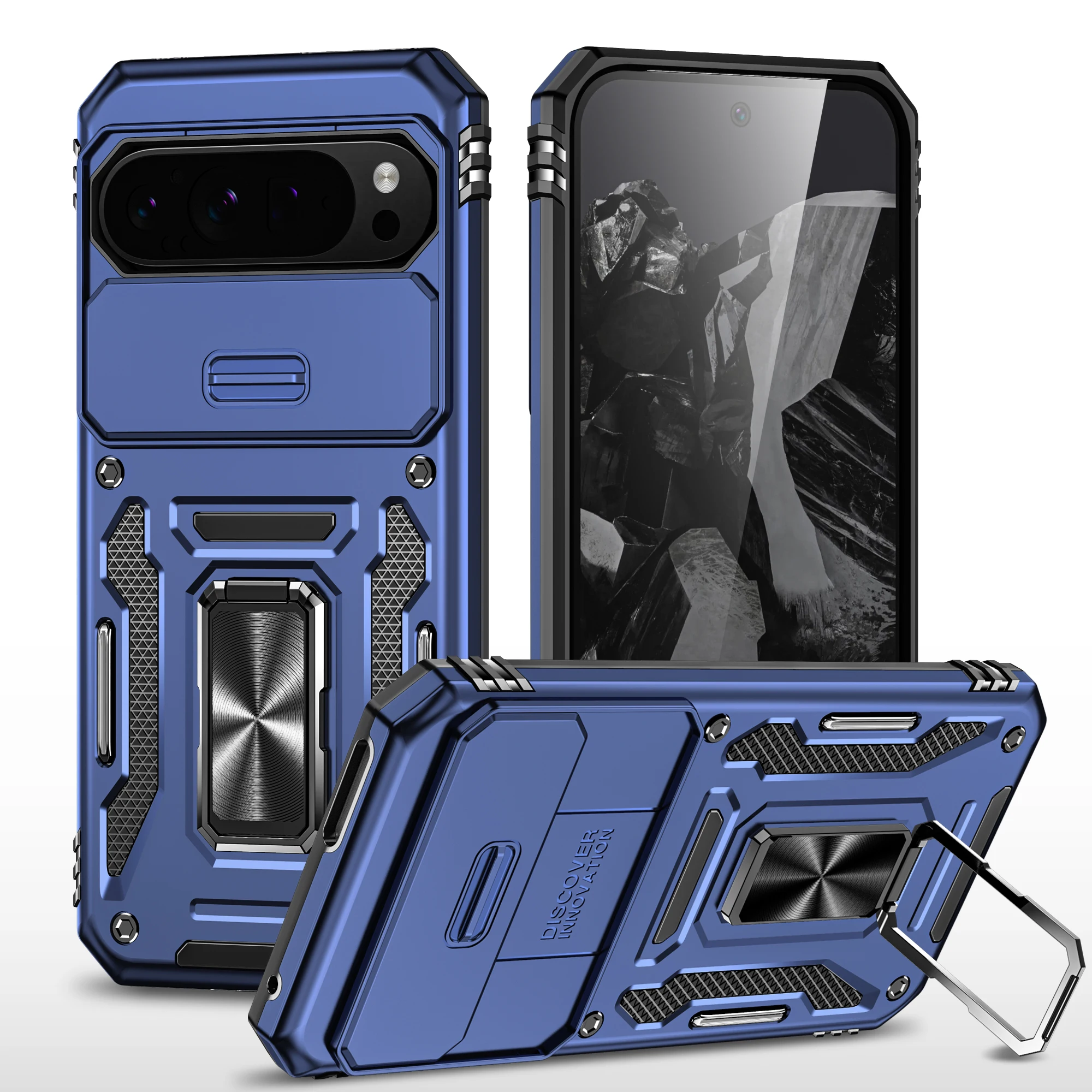 Enhanced Magnetic Ring Holder Armor Phone Case with Slide Camera Protector