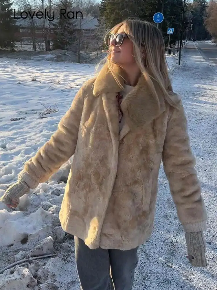 

Elegant Women Winter Coat Causal Thick Warm Plush Solid Loose Pockets Overcoat 2023 Winter Oversized Outerwear Lady Jacket