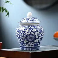 Chinese Blue White Porcelain Decorative Temple Jar Vase with Lid,Tea Canister Ceramic Tea Organizer Box Storage Coffee Container 3