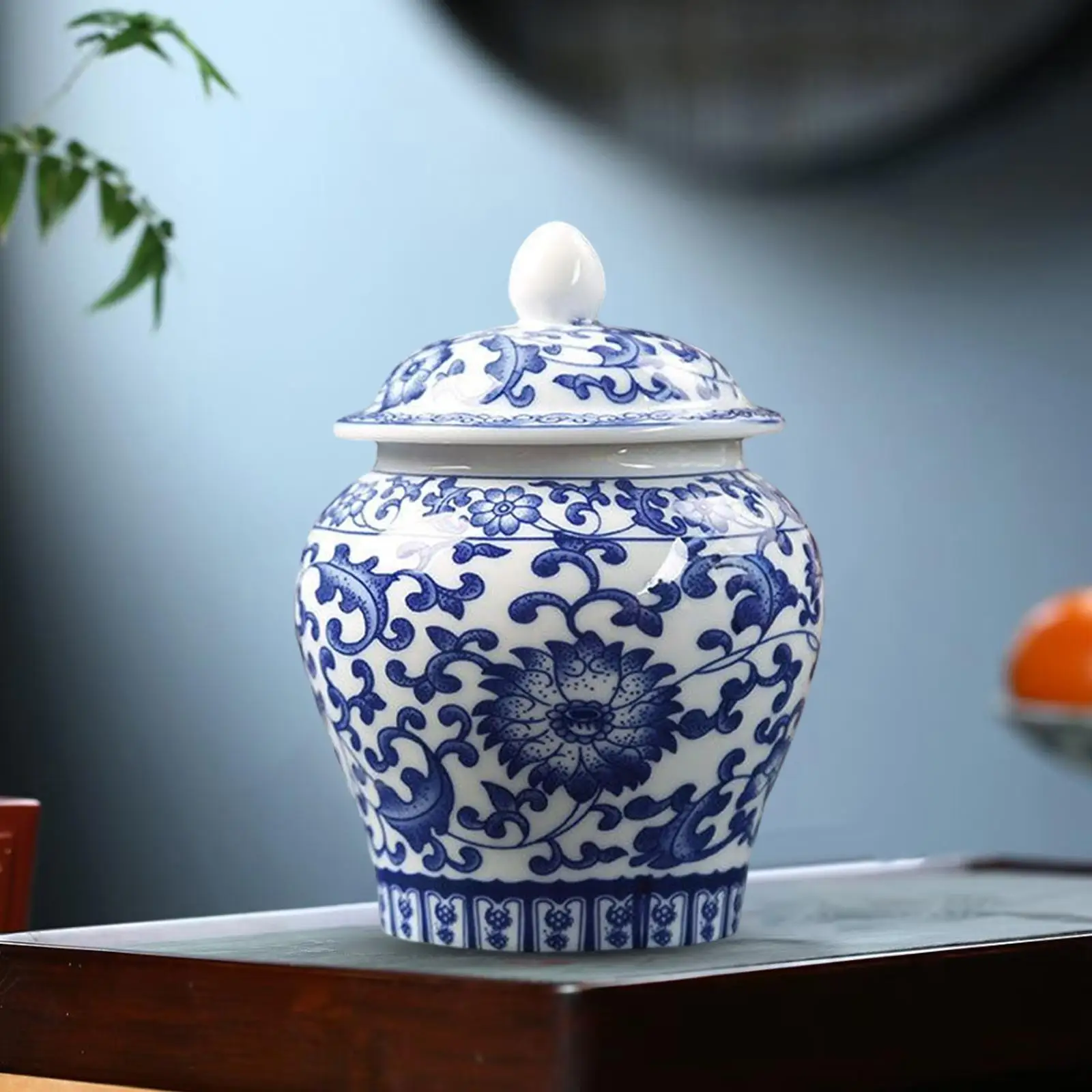 Blue & White Porcelain Temple Jar with Lid 3