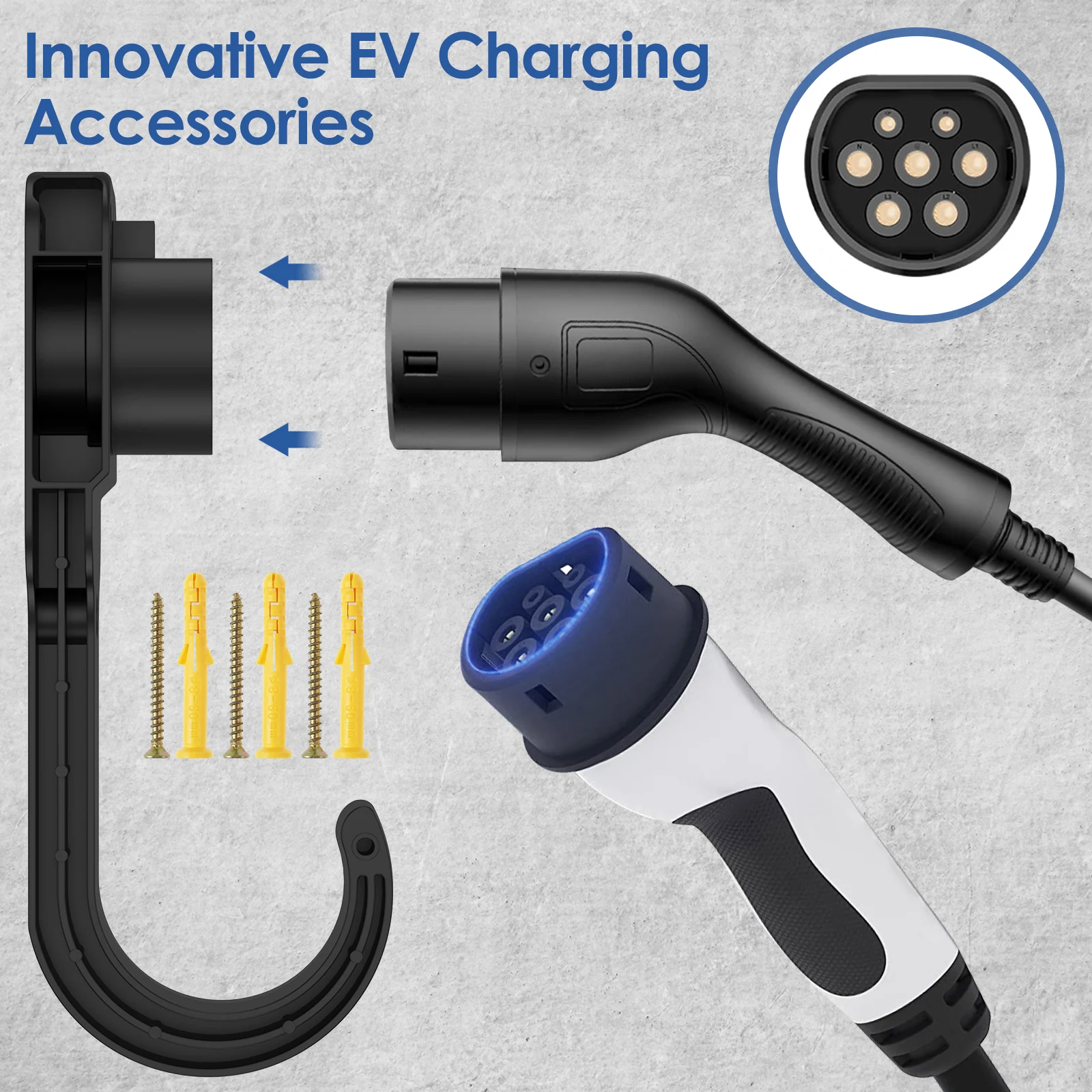 Typ 2-Ladekabelhalter, Wandhalterung für Elektrofahrzeuge, EV-Ladegerät, EV-Ladekabel-Organizer mit Haken, Wandbox, Kabelhalterung – Detail 7