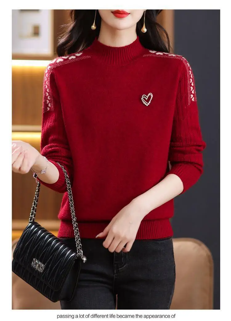 Weiche Weibliche Kleidung frauen Pullover Koreanische Mode 2026 Herbst Wolle Langarm Pullover Strickwaren Halb Stehkragen Frau Kleidung – Detail 13