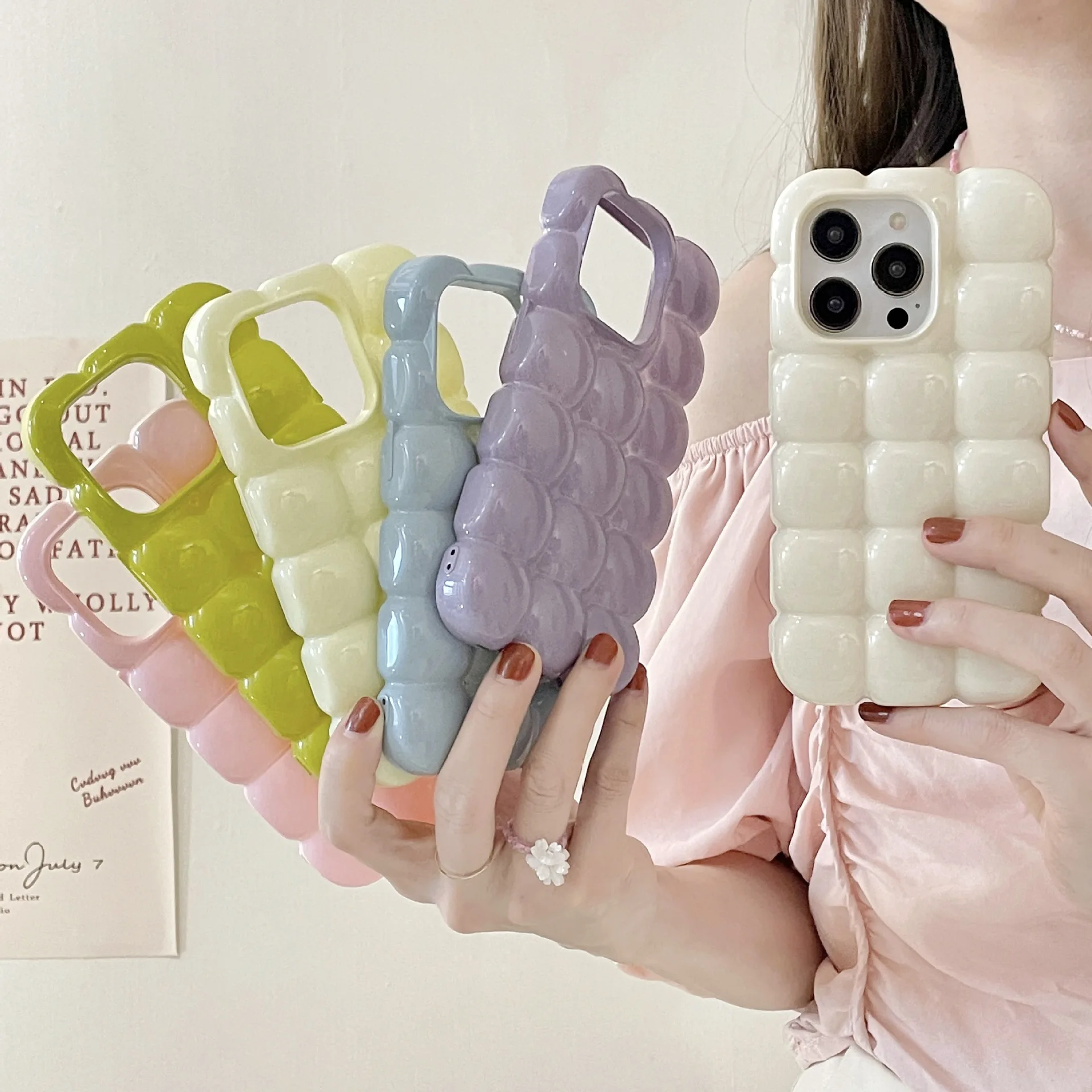 Niedliche Handyhülle mit 3D-Macaron-Ei-Muster für iPhone 18 17 16 15 14 13 Pro Max, stoßfeste, weiche Silikon-Rückseite