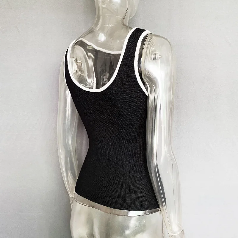 Casual For Women Contrast Y2k Top Vest Backless Patchwork Pullover Top Slim Sheer Tracksuit Summer Cute Female Tank Top