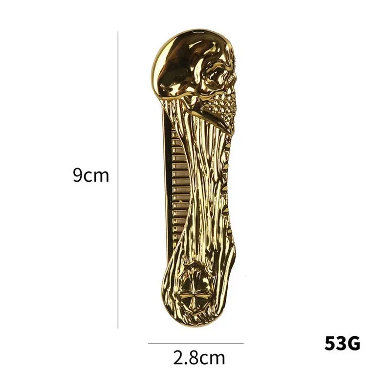남성용 전문 살롱 수염 빗, 아연 합금 콧수염 빗, 접이식 수염 트리밍 도구, 해골 스타일, 휴대용 헤어 빗, 1 개