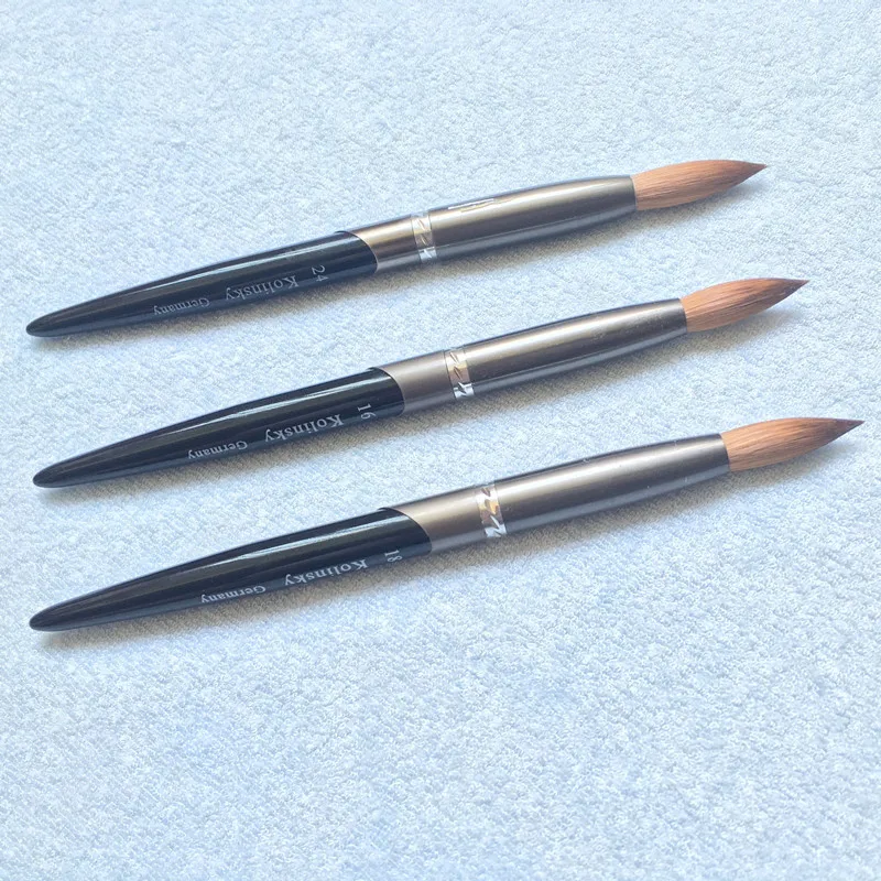 2023 Round Sharp 1pcs Hot Sale Factory Direct Kolinsky Acrylic Nail Brush Black Silver Metal Handle Big Size 14#16#18#20#22#24 3