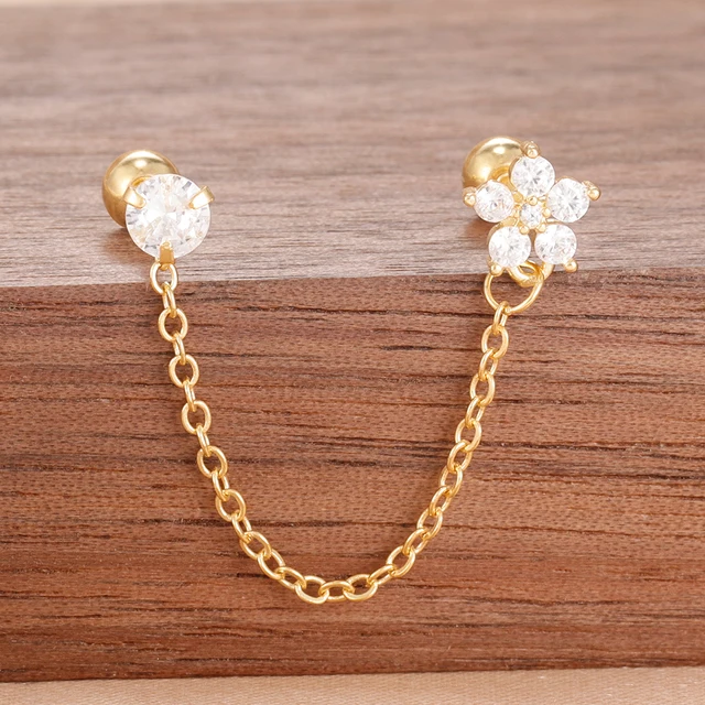 Boucles d'oreilles pendantes en acier inoxydable pour femmes, chaîne de couleur or, pendentif en zircone, Clip, accessoires bijoux de fête de vacances