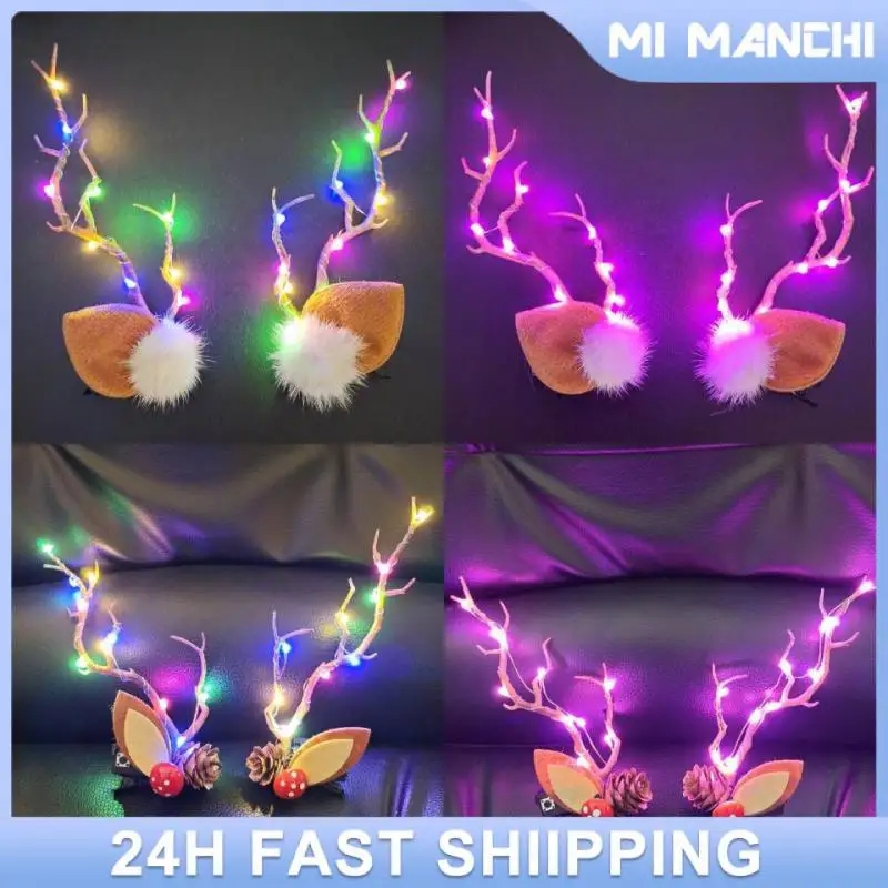 4-1PCS Colorful Light Antler Hair Clip Fashion Ears Christmas Halloween Hairclip Accessories Antler Headband New Headwear