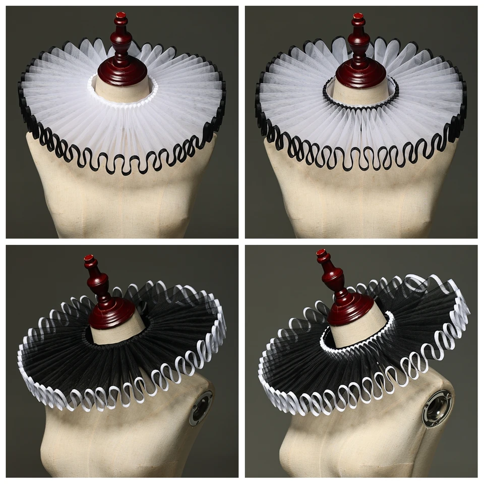 Col à Fraise (ruff) élisabéthain / Victorien - Pour Cosplay, Déguisement, Halloween - Taille Unique Réglable, Polyester Blanc - Longueur ~35 Cm
