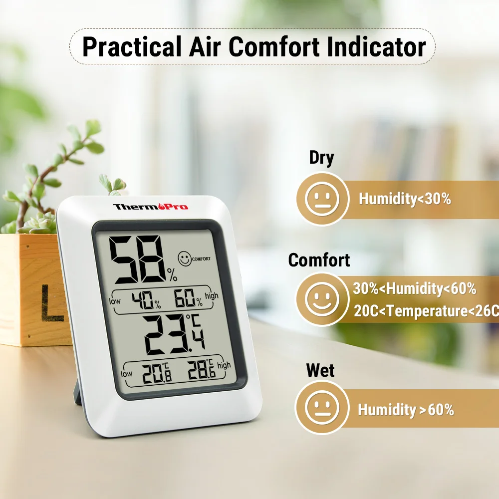 ThermoPro-termómetro Digital TP50 para interiores, higrómetro, Monitor de  temperatura y humedad, estación meteorológica para el hogar