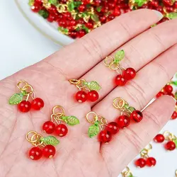 Set of 10 Red Cherry Glass Charms - Adorable Fruit Pendants (10pcs)
