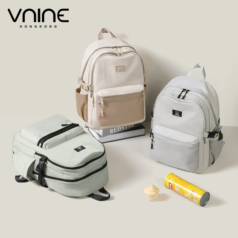 VNINE backpack for junior high school girls in 2024, new simple, lightweight, large capacity, high school college student travel