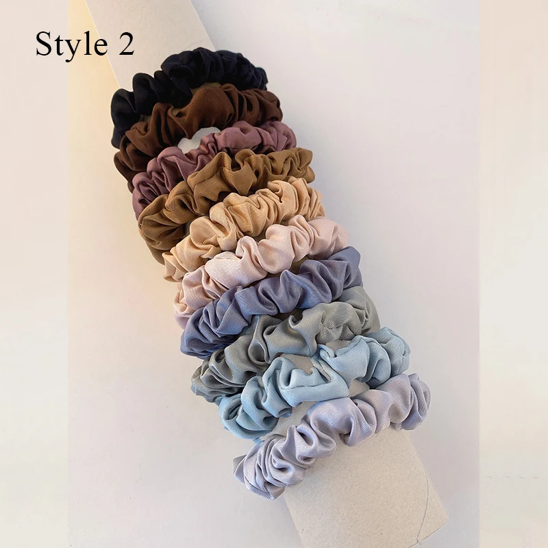 10pcs/set Pure Silk Skinnies Small Scrunchie Set Hair Bow Ties Ropes Bands Scrunchy Elastics Ponytail Holders for Women Girls