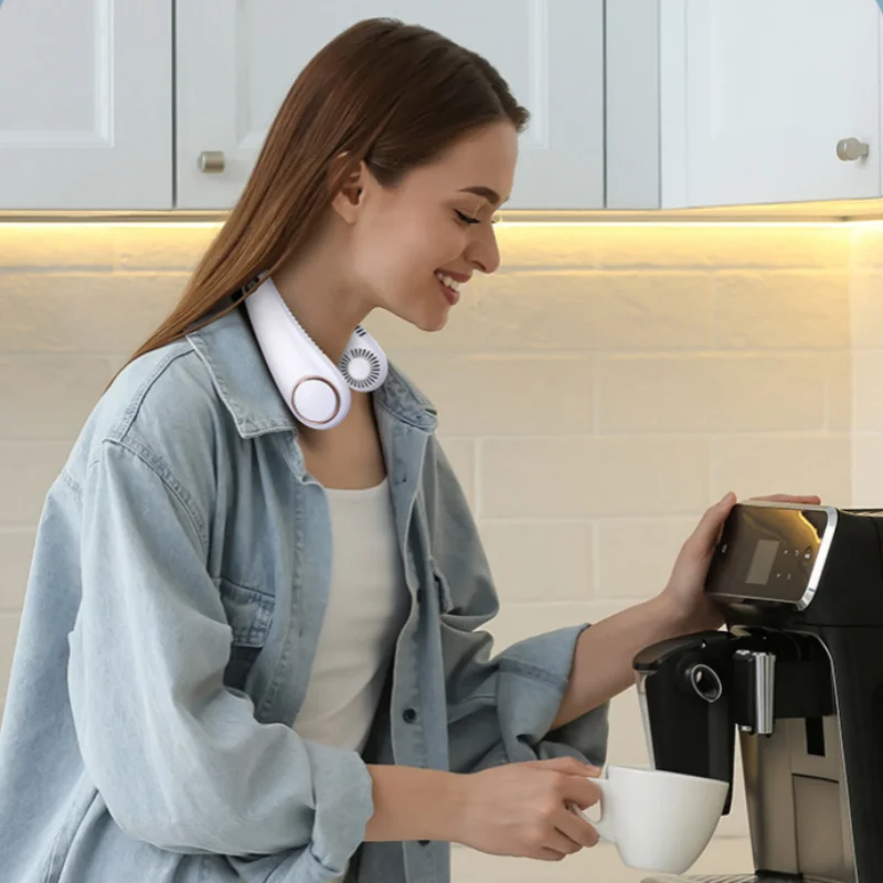 Fashion LED Digital Display Smart Fan Portable Silent Leaf Less Neck Hanging Fan USB Charging Fan Cooking Running Working 7 Sc4d69cfb3baf448087d037de7e08ab90T