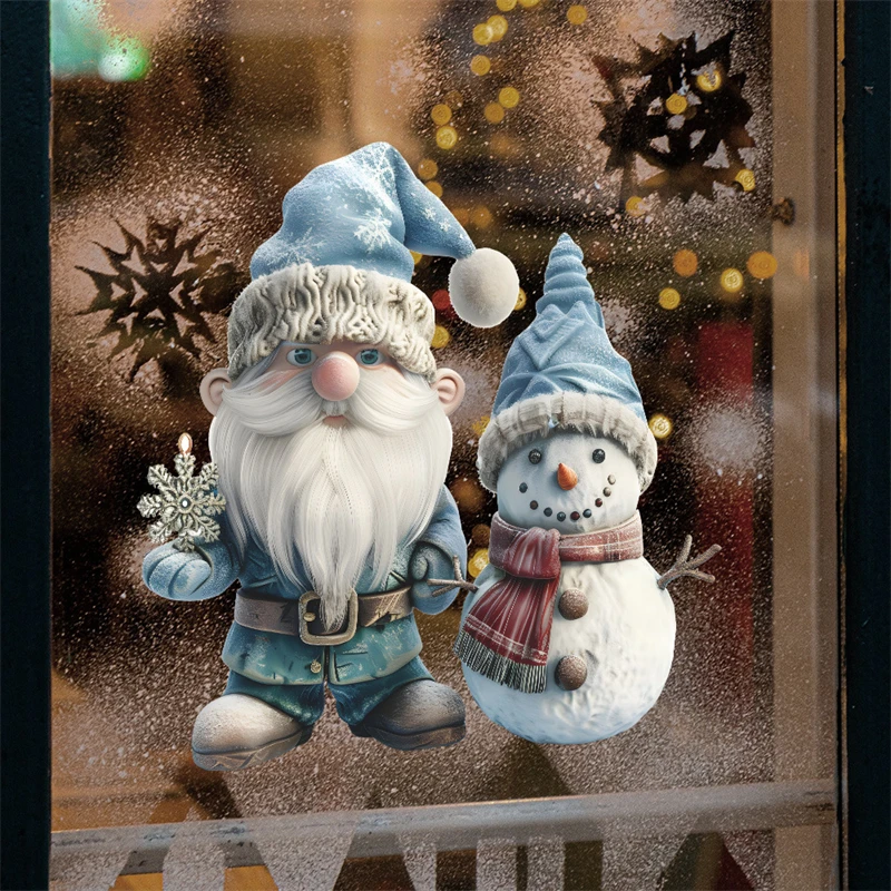Cartoon 3D Snowman Wall Sticker Window Stickers Christmas Decorations Santa Snow Mural for Home Decor Kids New Year Decals