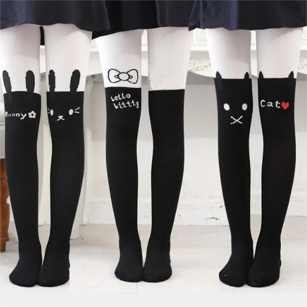 Kids Pantyhose Spring and Autumn Baby Girl Tights Princess Cartoon Cat Patchwork Child Girl Pantyhose Soft Cotton Child Warming Tights