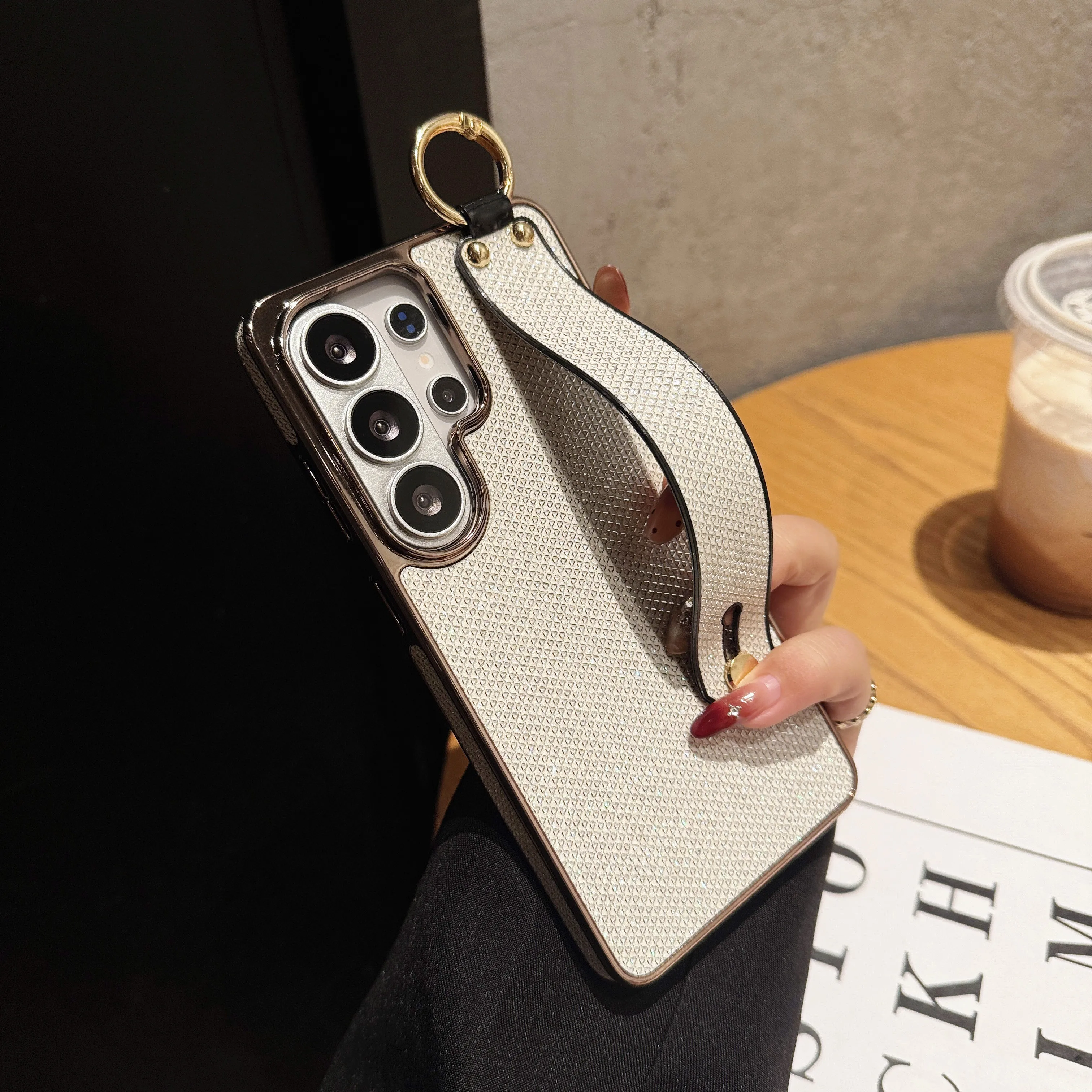 Sparkling Plating Wrist Strap Holder Case with Hand Bracket and Enhanced Camera Protection