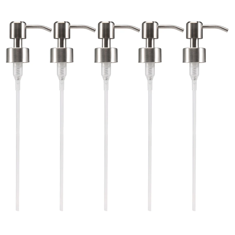 A01F-5Pcs Stainless Steel Soap Pump Replacement 28 Teeth Metal Bottle Nozzles Lotion Dispenser Head