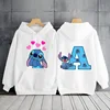2024 Women's Winter Jacket Cute Kawaii Disney Lilo & Stitch Lucky Letter Print White Hoodie Fashion Couple Streetwear Sportswear 2