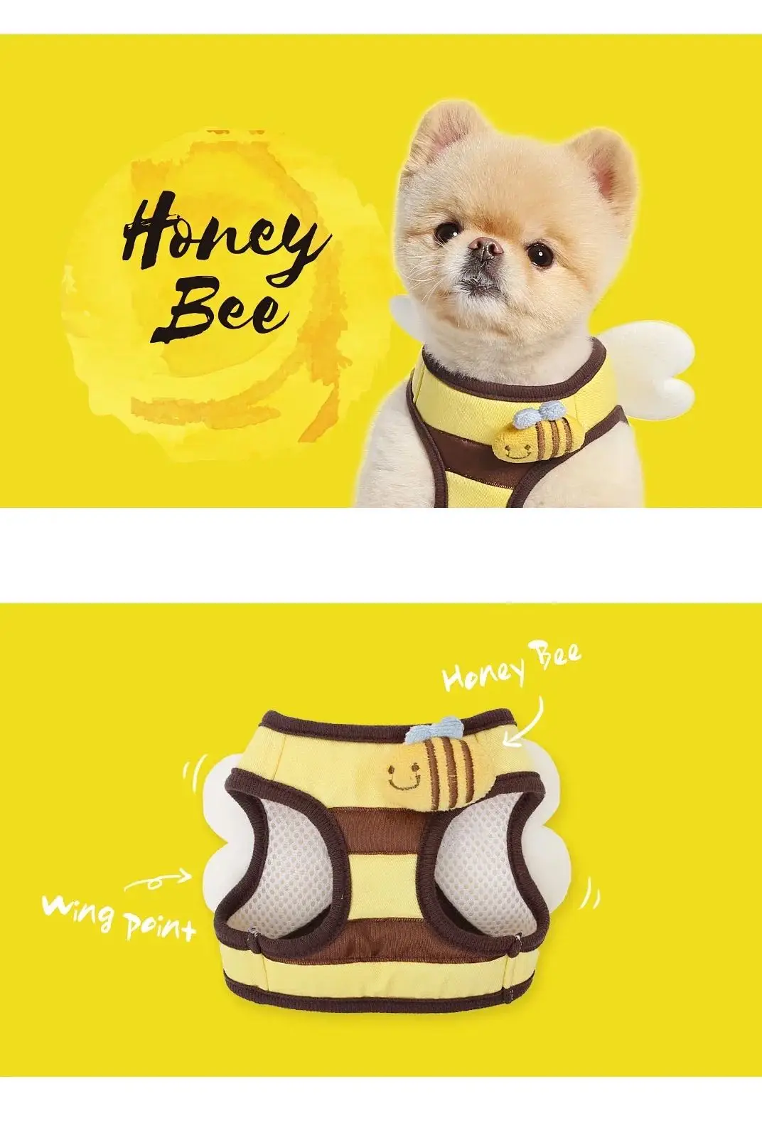 Cute Bee Kitten Puppy Dogs Harness and Leash Set Soft Breathable Dogs Vest Harness Leads Pet Clothes for Small Dogs Chihuahua