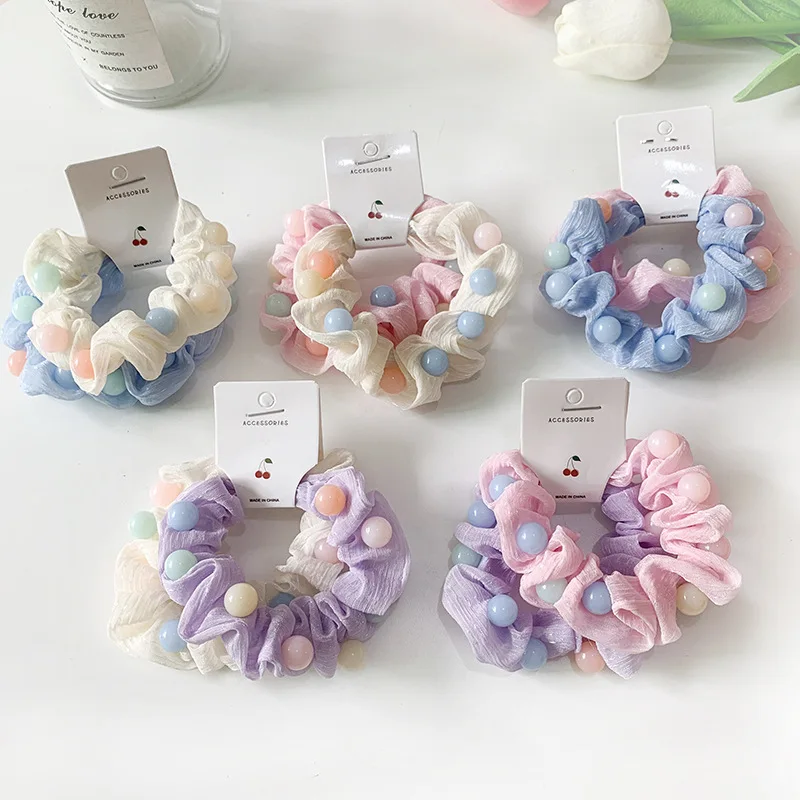 10 Stück/Set Kinder-Haaraccessoires Perlen Netz-Haarspangen Elastisches Haarband Kleines Kopfseil Bonbonfarben Kreisförmiger Kopfschmuck Mädchen-Haarschmuck