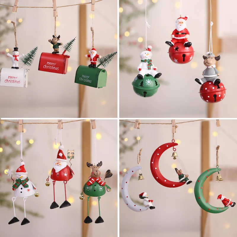  Iron Christmas Pendant Santa Snowman Metal Pendant Props Christmas Tree Ornaments Decorations