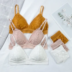 Sexy Lace Bra Set for Woman Seamless Push Up Lingerie Set Floral Underwear Ultrathin Bra and Panty Summer Panties Intimates 2pcs