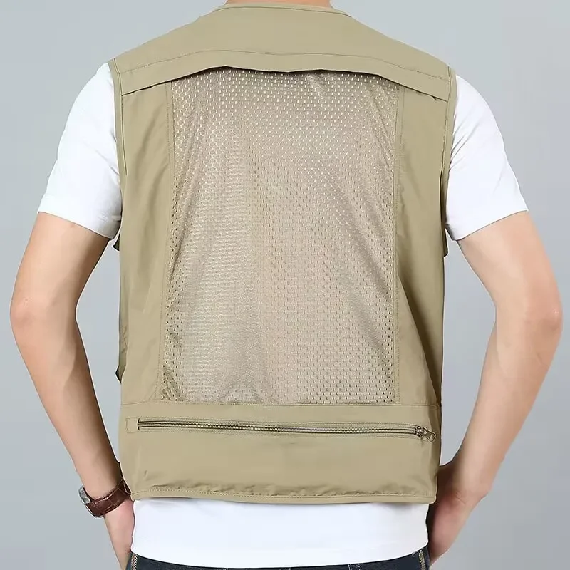 Cross-Border Outdoor Mesh Photography Fishing Men's Vest Multi-Pocket Shoulder Clip Vest Printing Motorcycle Rider V