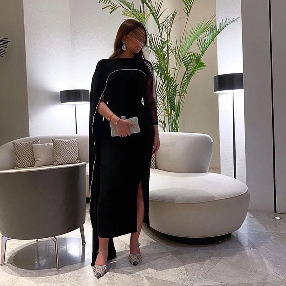 

GIOIO O-Neck Luxury Formal Evening Dress Beading Floating Long Sleeves فساتين سهرة Ankle Length Elegant Prom Gowns Party Women