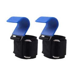 Enhanced Weight Lifting Hook Grips with Wrist Support (Blue)
