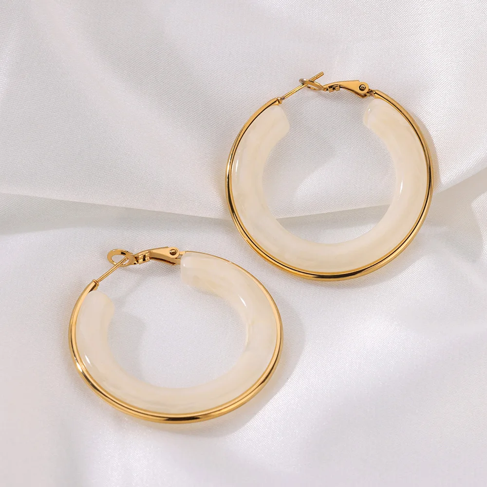 Colored Acrylic Earrings for Women Waterproof Stainless Steel Hoop Earrings 2024 Trend Minimalist Piercing Ear Jewelry aretes